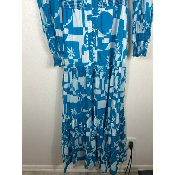 Rebecca Vallance Ibiza Printed Maxi Dress Blue Sz 6 Resort Tropical - Picture 5 of 11
